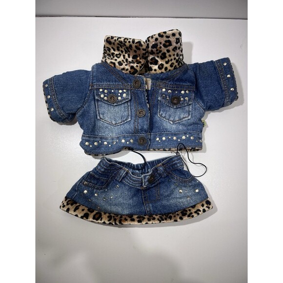 Build A Bear Leopard Cheetah Reversible Denim Jean Jacket Skirt - Picture 4 of 4